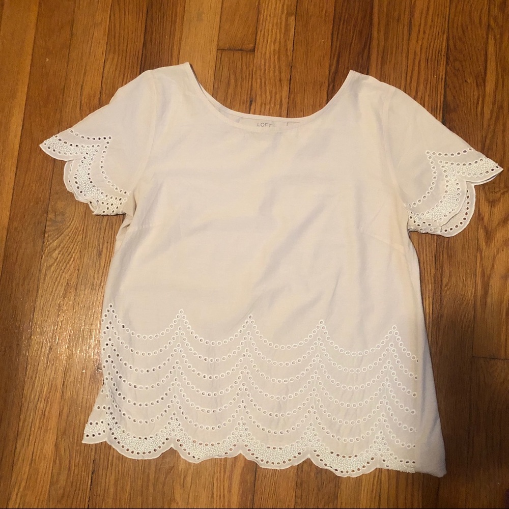 Scallop Hem Eyelet Beaded Top | Loft Size Small